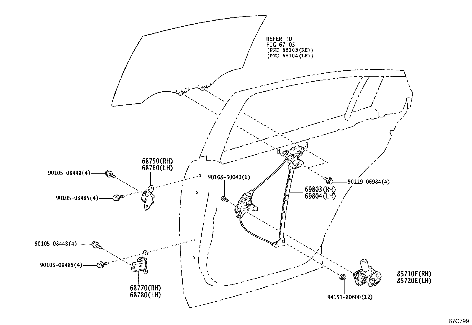 69804-47030 REGULATOR SUB-ASSY, REAR DOOR WINDOW, LH product image