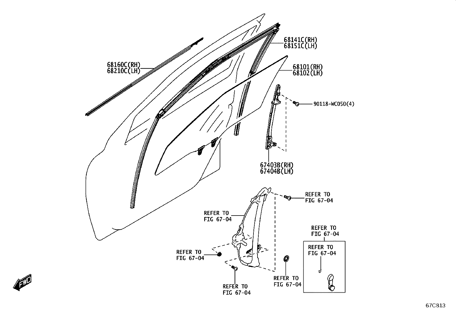 67404-WC008 GUIDE SUB-ASSY, FRONT DOOR WINDOW, REAR LH product image