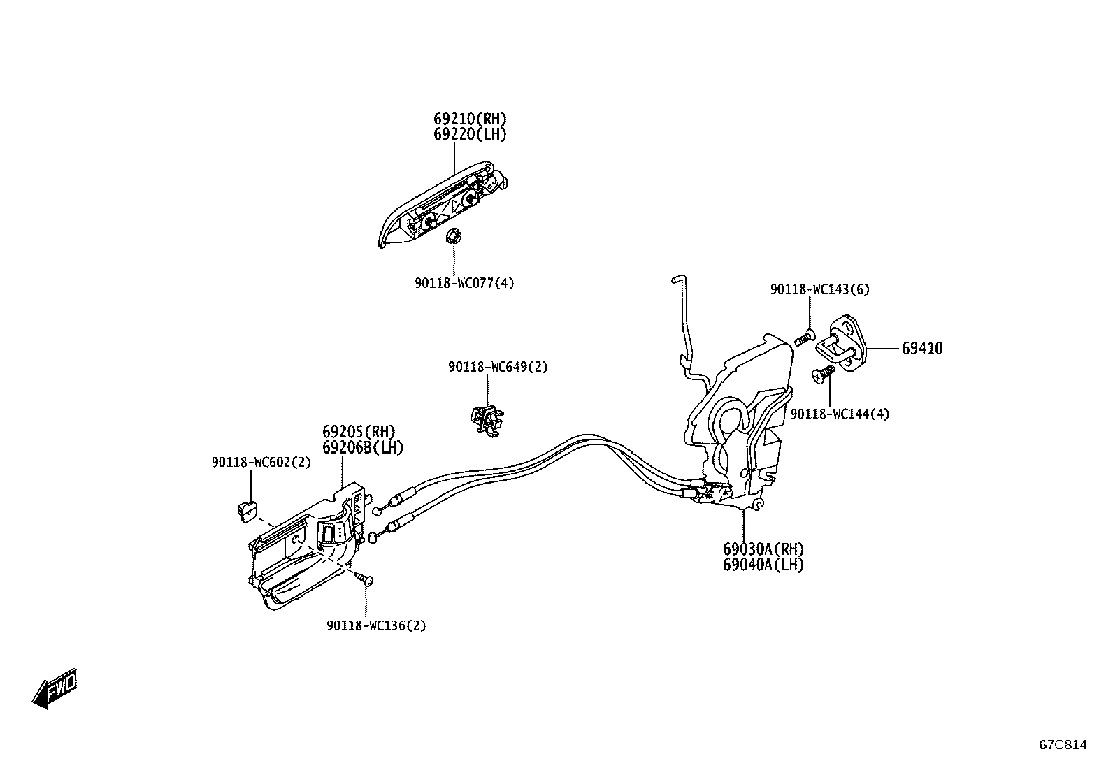 69205-WC006 HANDLE SUB-ASSY, FRONT DOOR INSIDE, RH product image