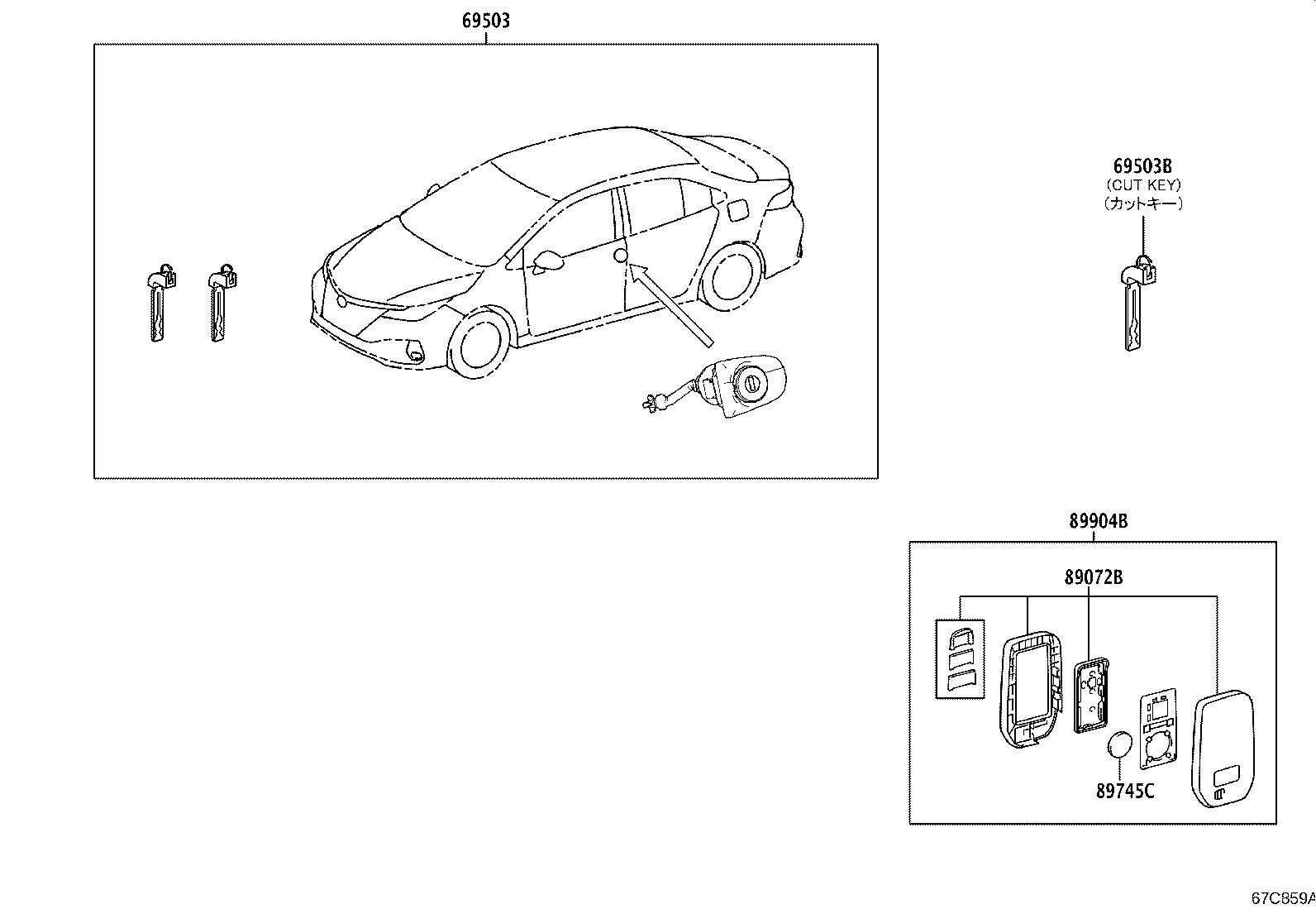 89072-02890 HOUSING SET, DOOR CONTROL TRANSMITTER (FOR SMART KEY) product image