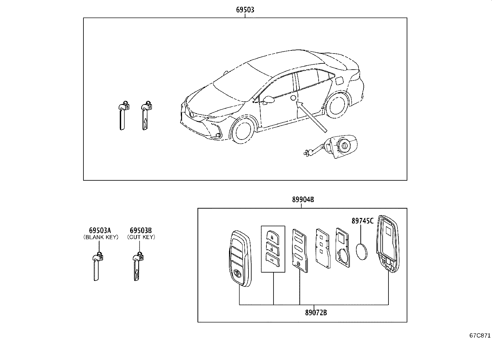 89072-02830 HOUSING SET, DOOR CONTROL TRANSMITTER (FOR SMART KEY) product image