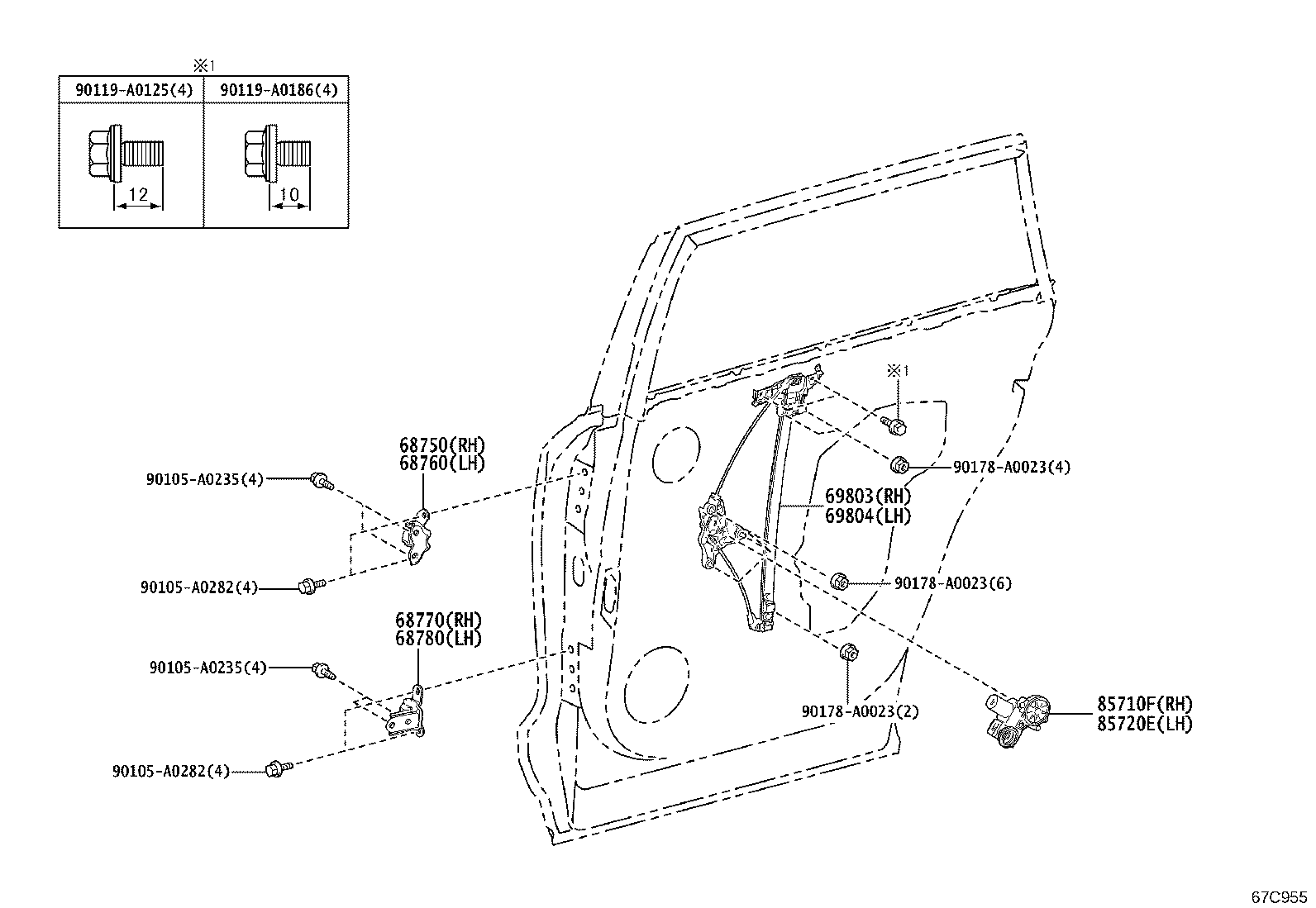 69804-0E060 REGULATOR SUB-ASSY, REAR DOOR WINDOW, LH product image