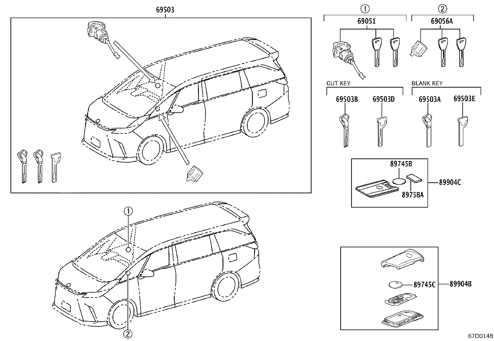 69052-V2030 CYLINDER & KEY SET, DOOR LOCK, LH product image
