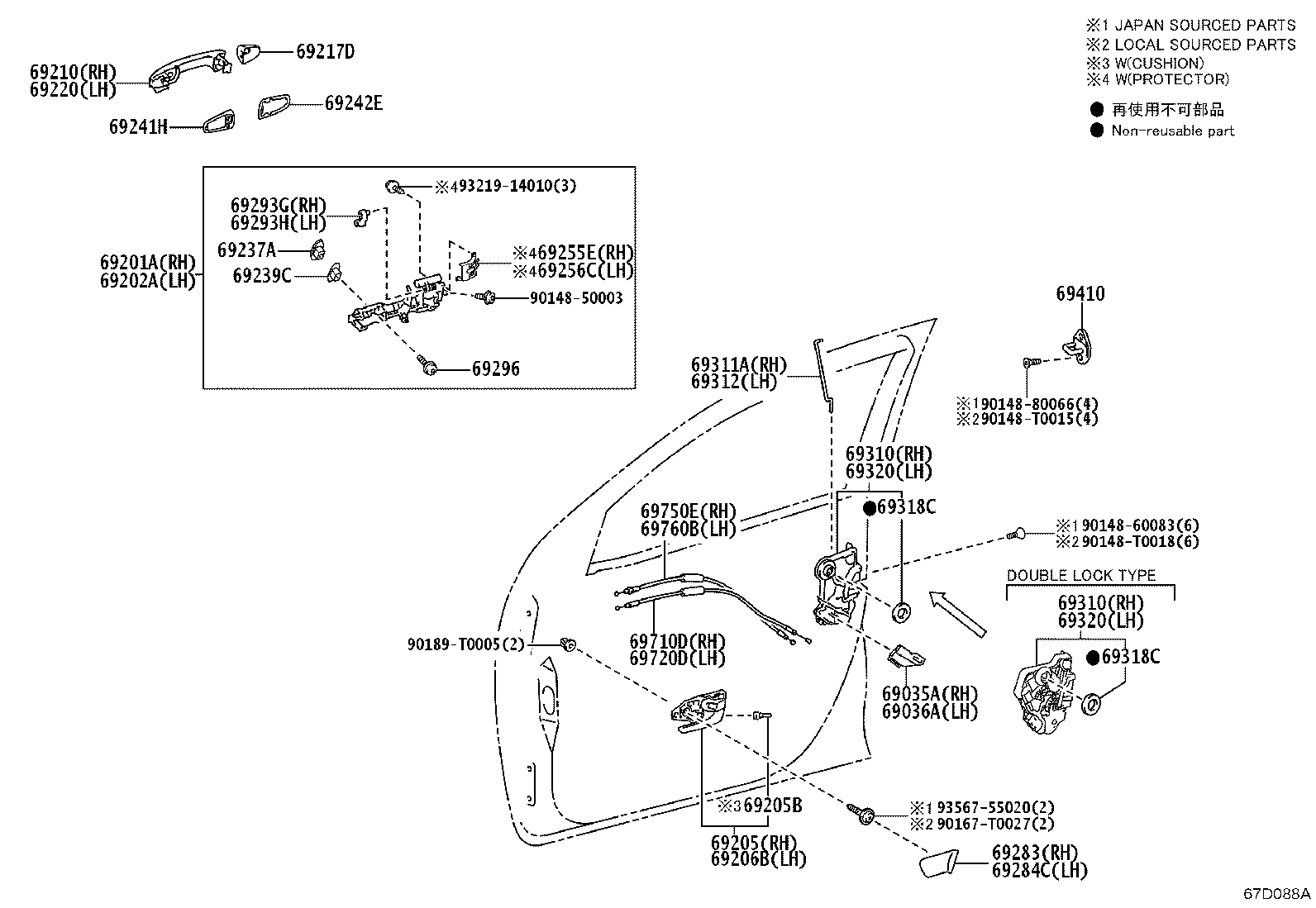 Toyota 69201-0K151 FRAME SUB-ASSY, FRONT DOOR OUTSIDE HANDLE, RH