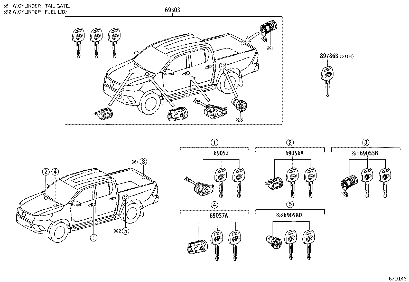 69005-0KC00 CYLINDER SET, LOCK product image
