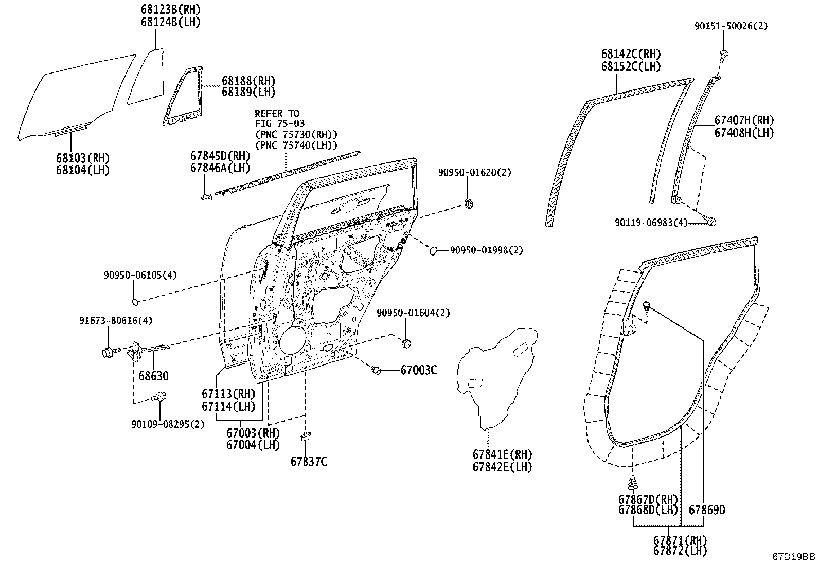 67673-0A010 GARNISH, REAR DOOR FRAME, RH product image