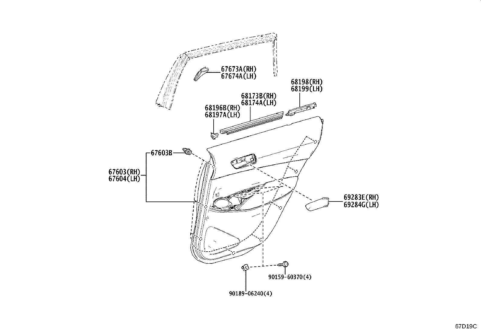 67673-0A010 GARNISH, REAR DOOR FRAME, RH product image