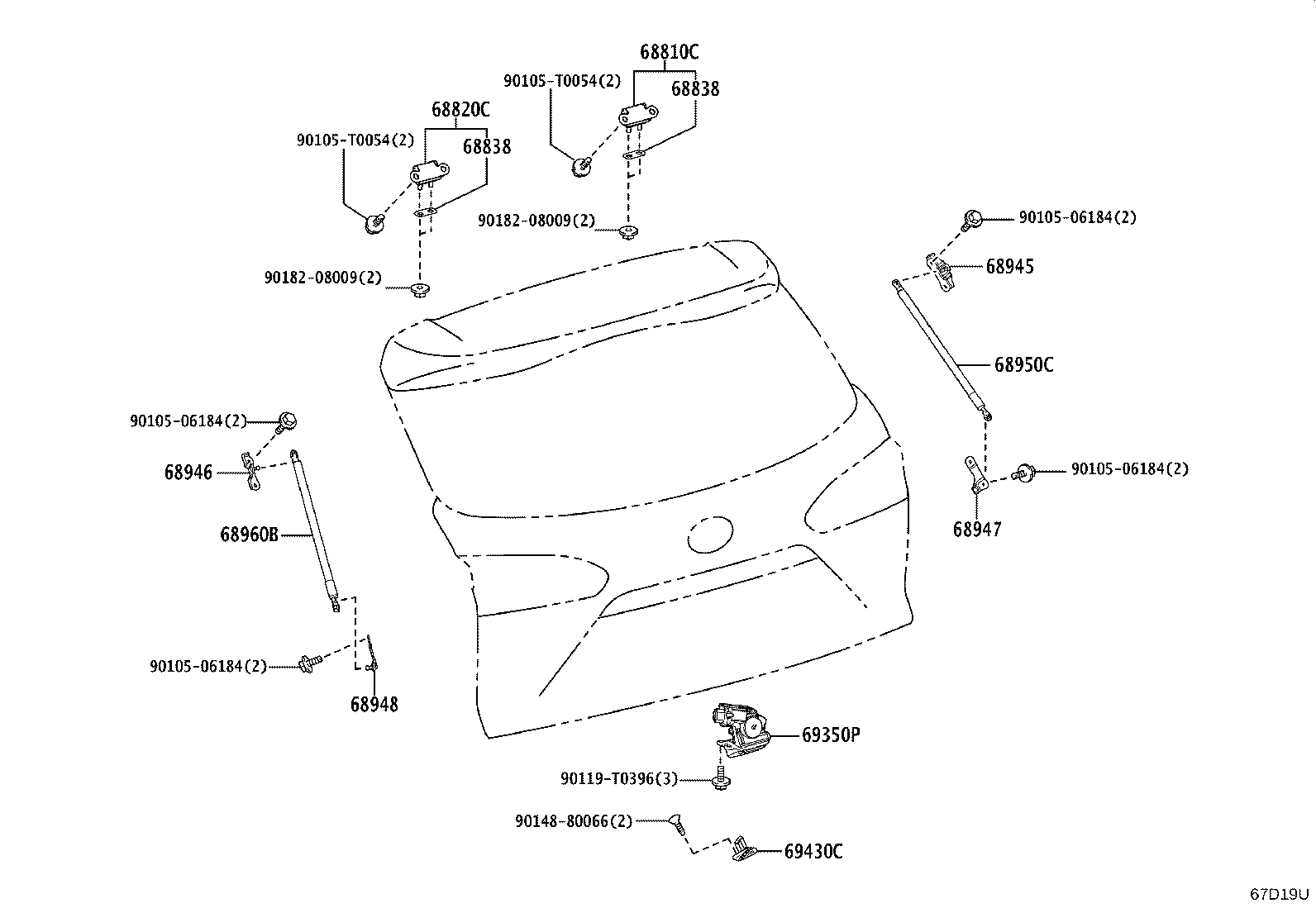 68810-16060 HINGE ASSY, BACK DOOR, RH product image