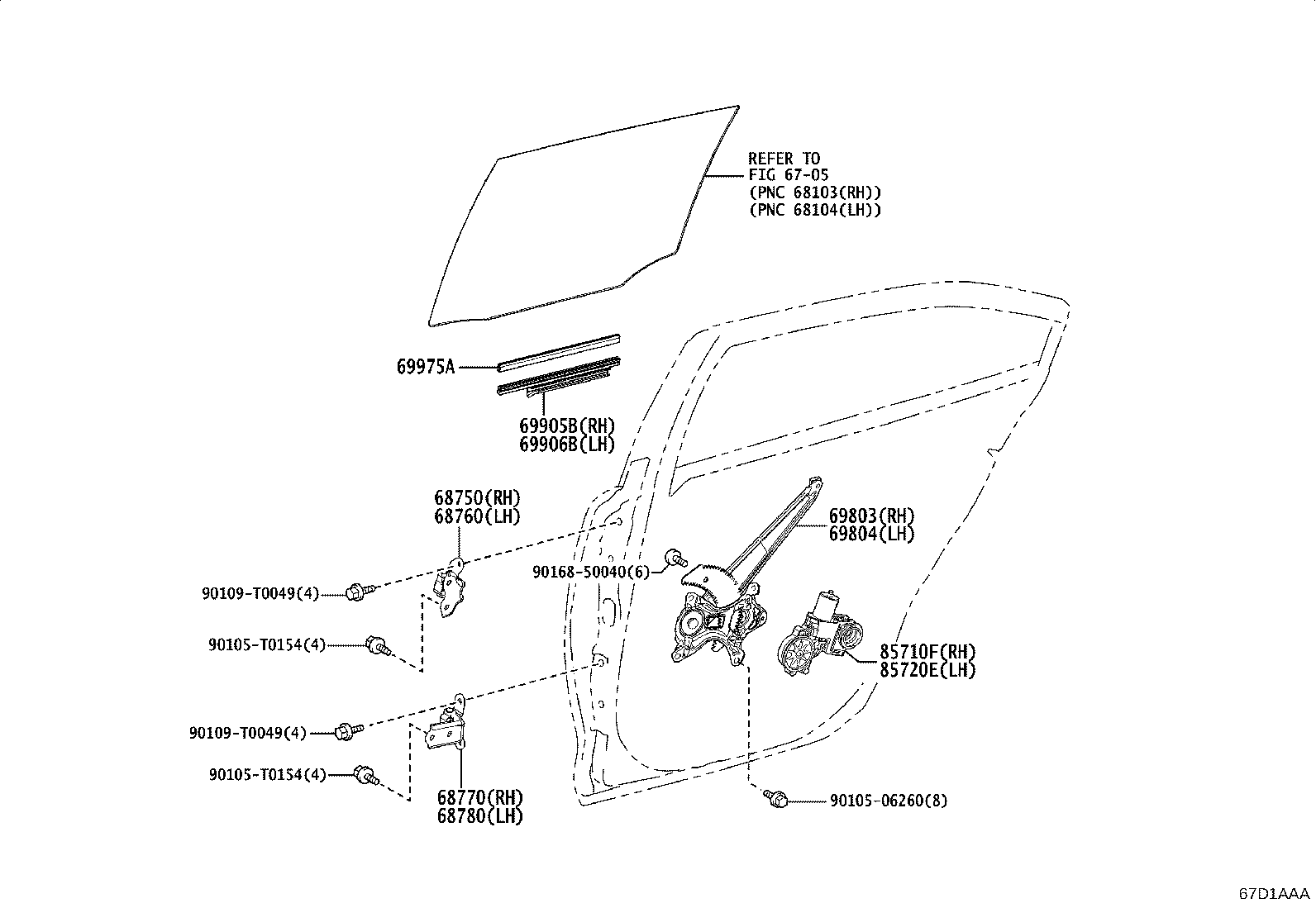 69804-0A050 REGULATOR SUB-ASSY, REAR DOOR WINDOW, LH product image
