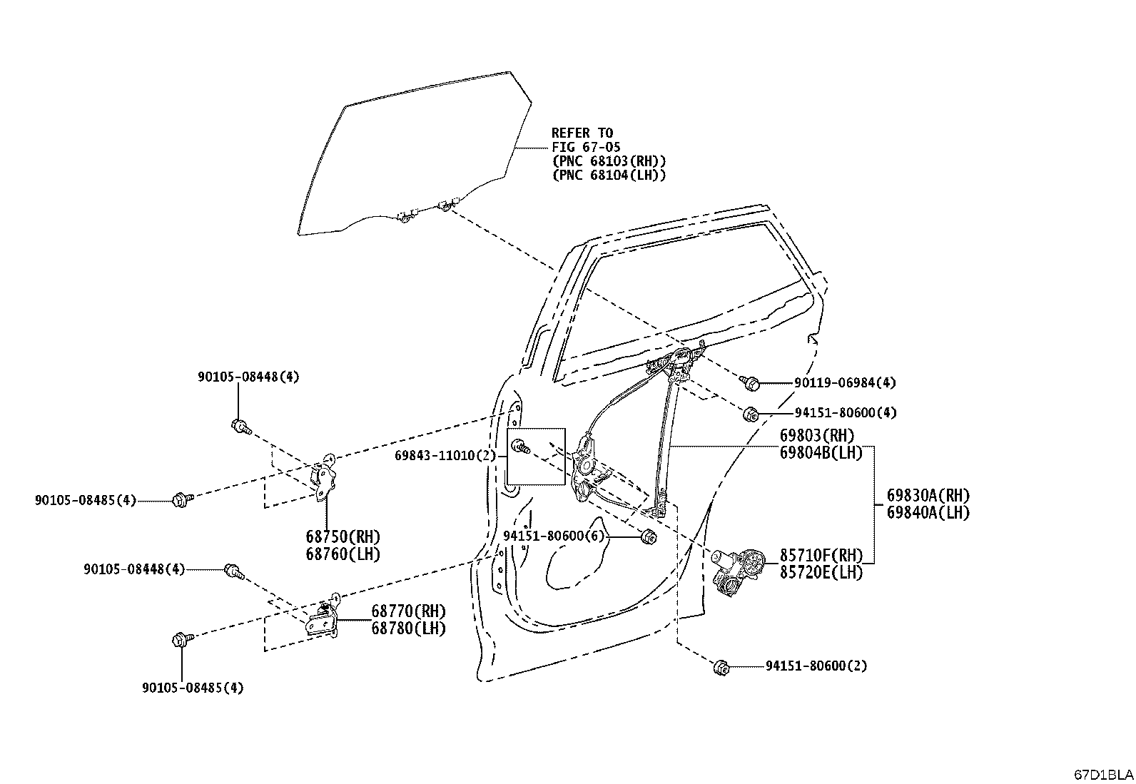 69830-52380 REGULATOR ASSY, REAR DOOR WINDOW, RH product image