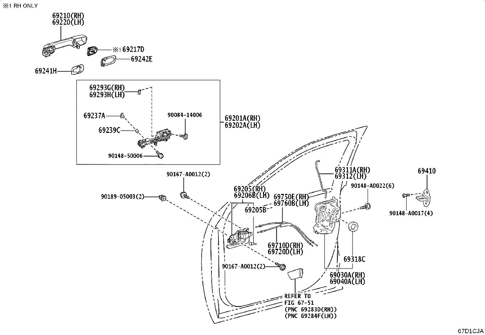 Toyota 69201-AK010 FRAME SUB-ASSY, FRONT DOOR OUTSIDE HANDLE, RH