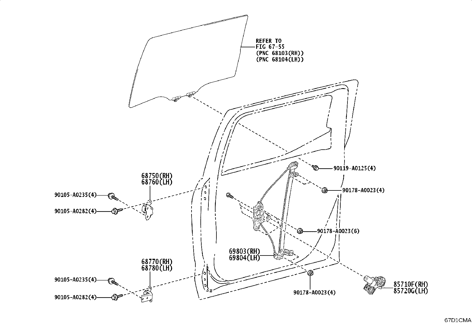 Toyota 69803-AK010 REGULATOR SUB-ASSY, REAR DOOR WINDOW, RH