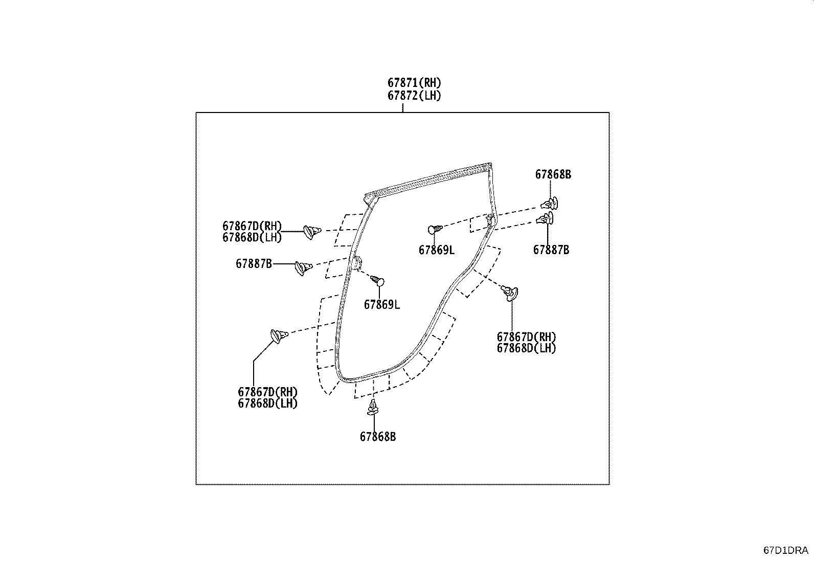 67871-0R080 WEATHERSTRIP, REAR DOOR, RH product image