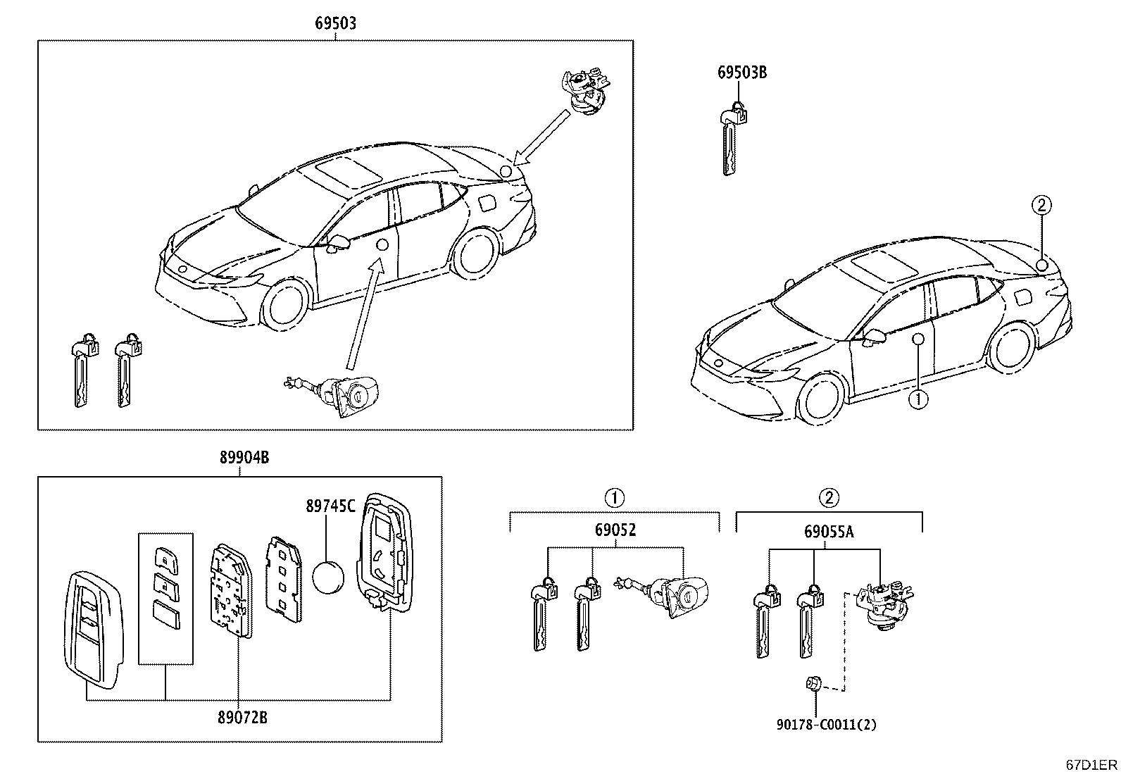 69055-06201 CYLINDER & KEY SET, LUGGAGE COMPARTMENT LOCK product image