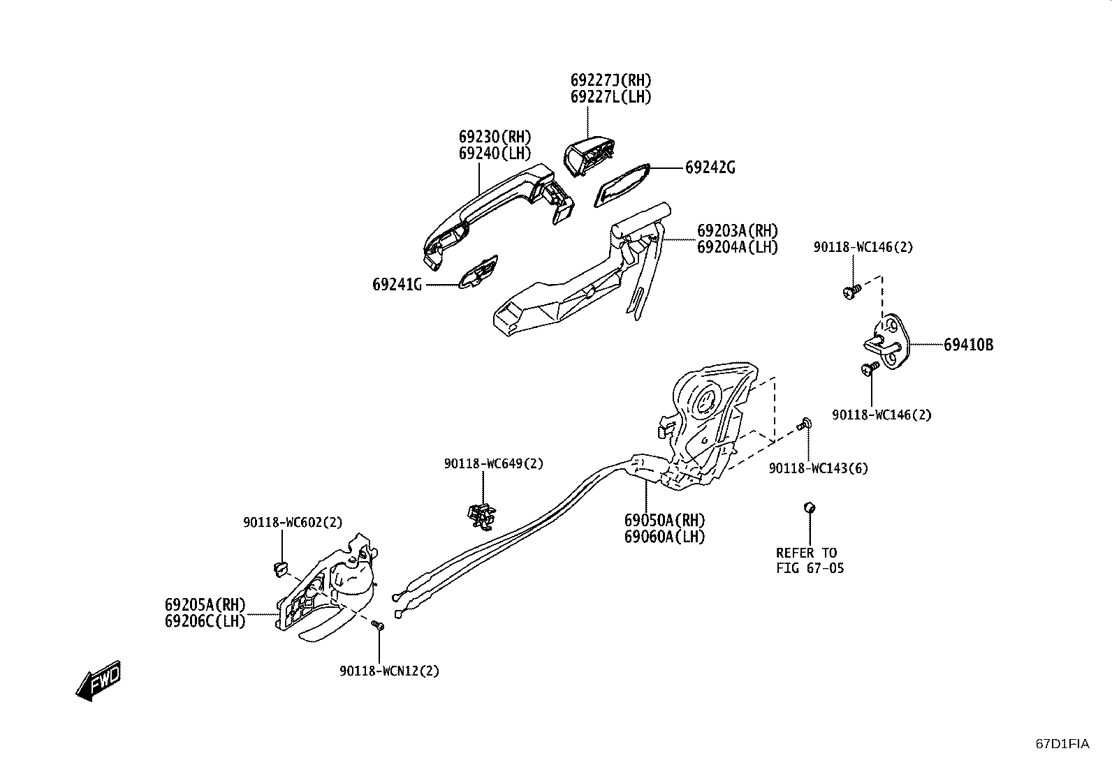 69203-WC004 FRAME SUB-ASSY, REAR DOOR OUTSIDE HANDLE, RH product image