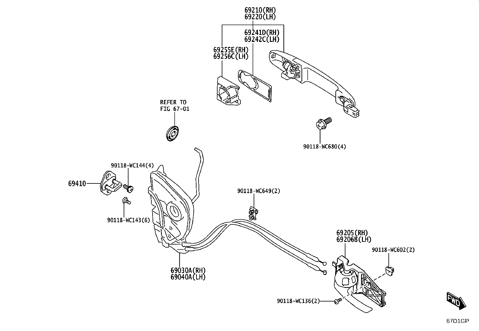 69205-WC009 HANDLE SUB-ASSY, FRONT DOOR INSIDE, RH product image