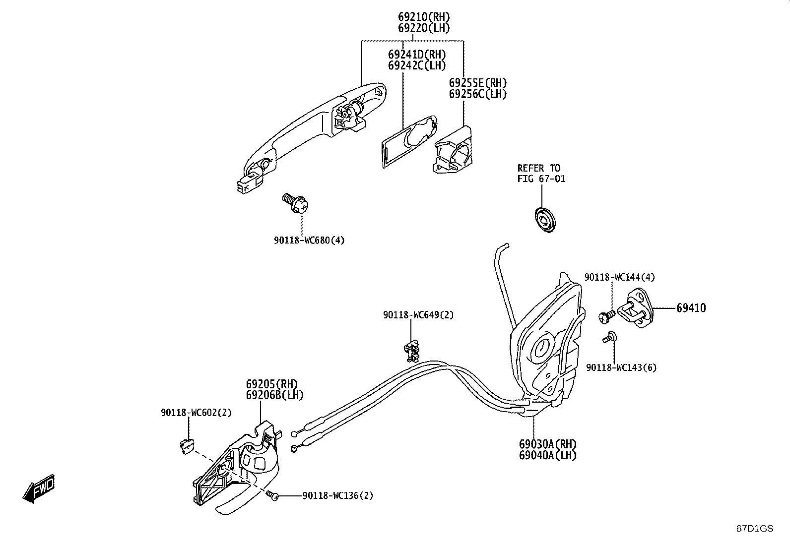 69205-WC009 HANDLE SUB-ASSY, FRONT DOOR INSIDE, RH product image