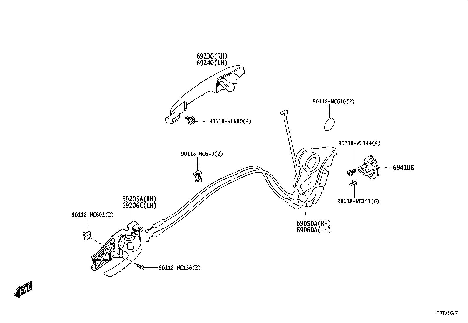 69230-WC033 HANDLE ASSY, REAR DOOR OUTSIDE, RH product image