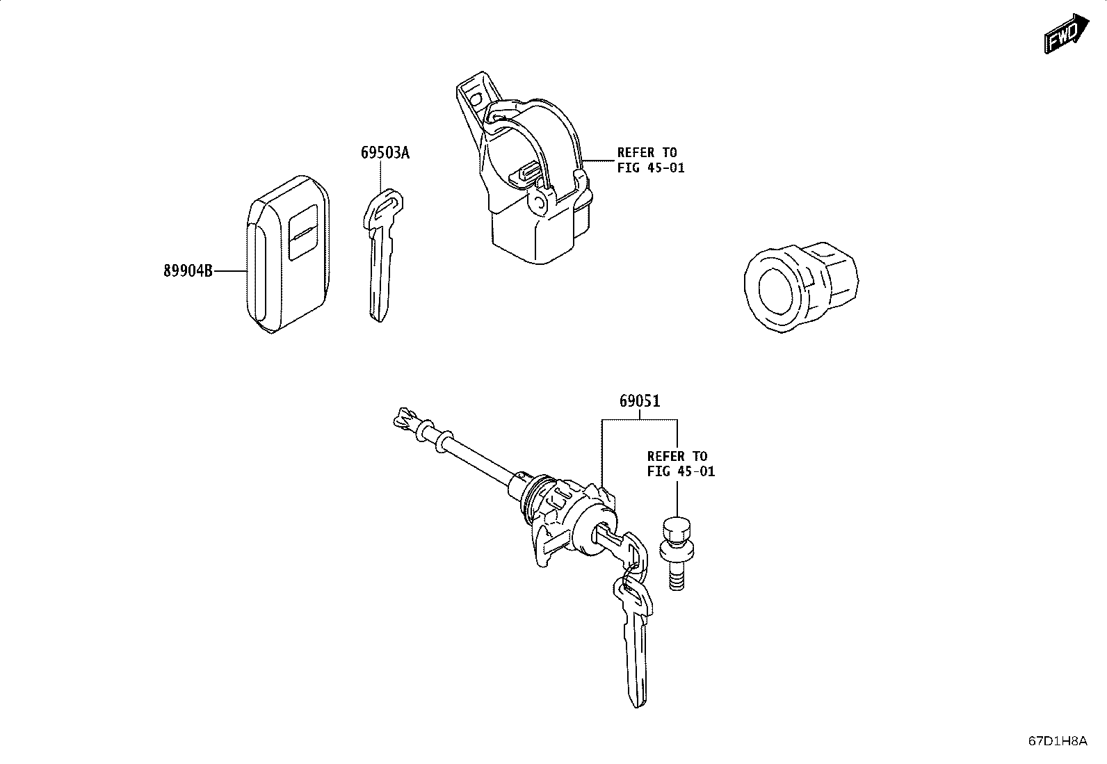 69005-WC040 CYLINDER & KEY SET, DOOR LOCK, RH product image