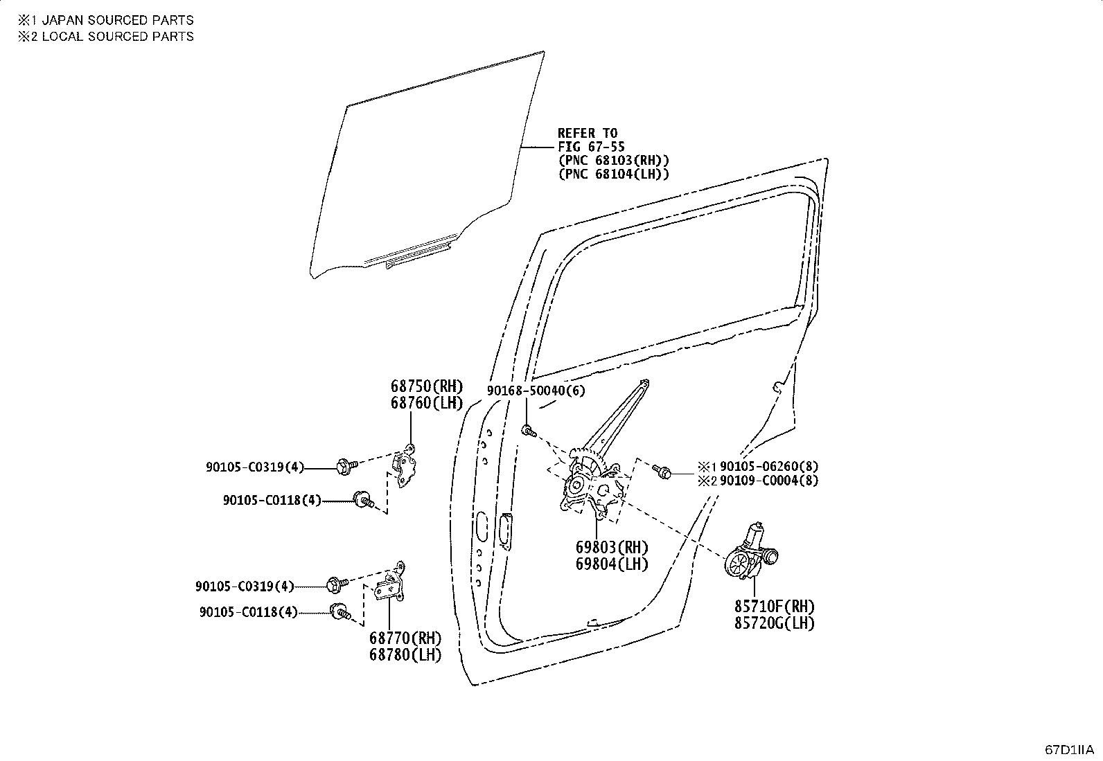 69804-0G020 REGULATOR SUB-ASSY, REAR DOOR WINDOW, LH product image