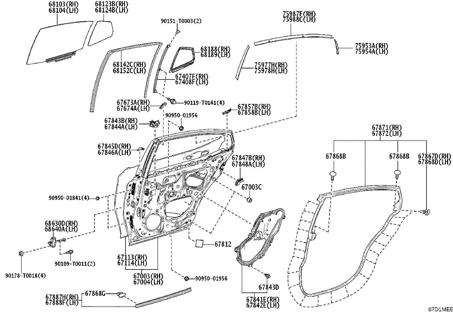 67407-06200 FRAME SUB-ASSY, REAR DOOR WINDOW, REAR LOWER RH product image