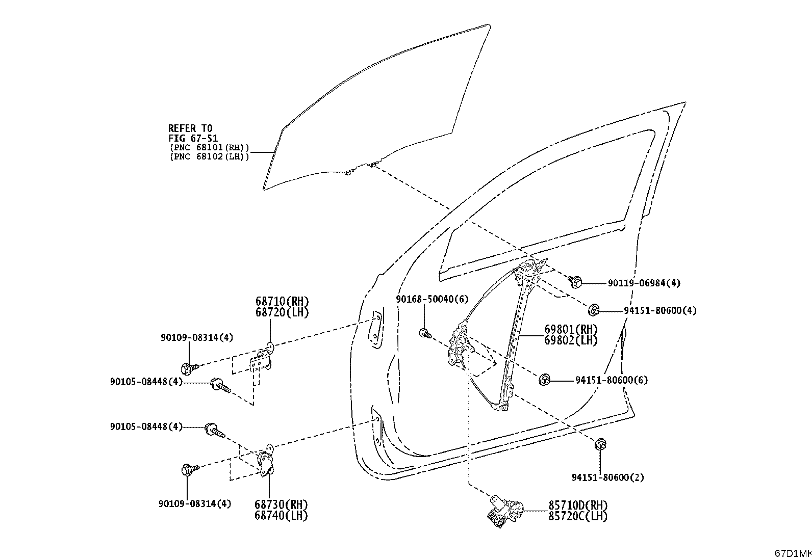 69802-35160 REGULATOR SUB-ASSY, FRONT DOOR WINDOW, LH product image
