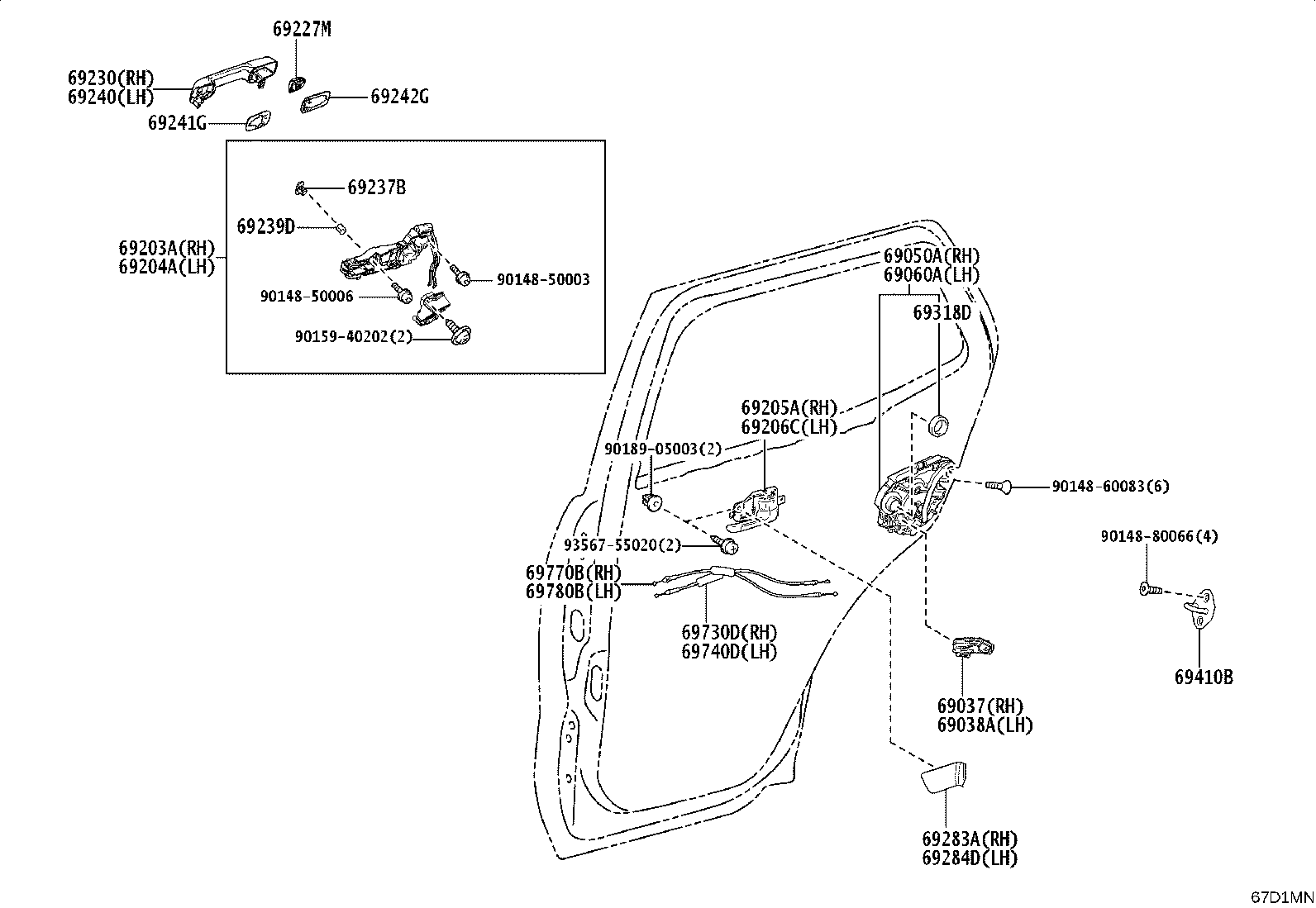 69730-35040 CABLE ASSY, REAR DOOR LOCK REMOTE CONTROL, RH product image