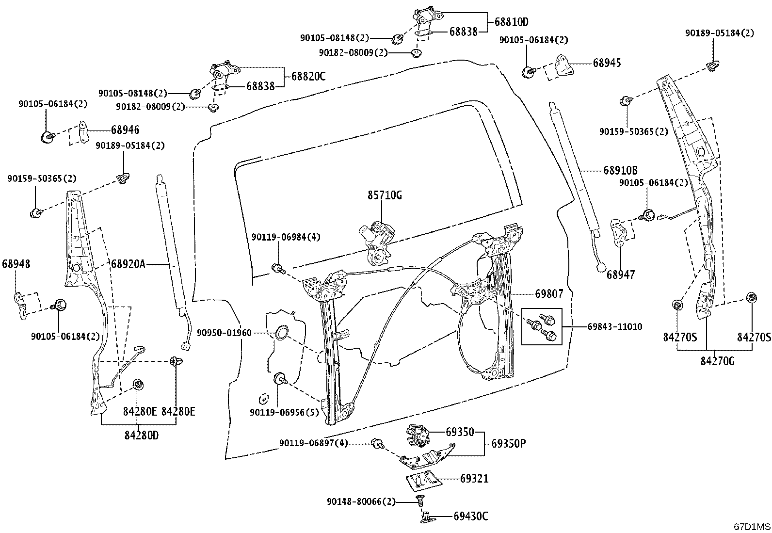 68947-35010 BRACKET, BACK DOOR DAMPER STAY, LOWER RH product image