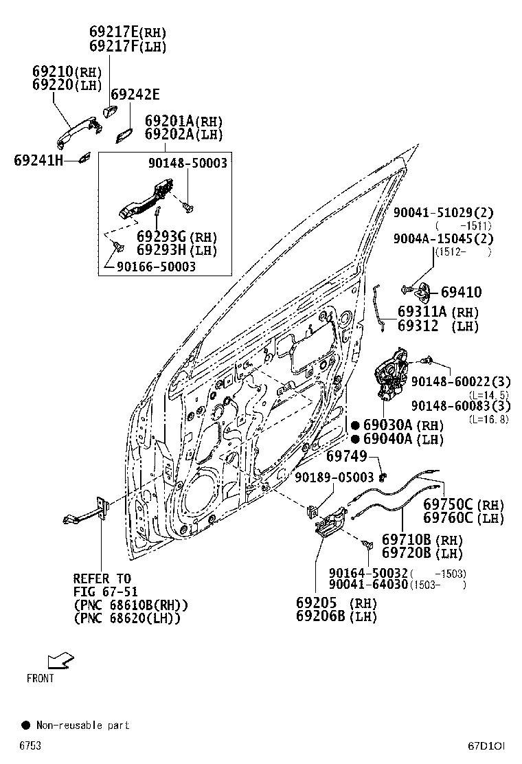 69293-BZ030 SNAP, FRONT DOOR OUTSIDE HANDLE, RH product image