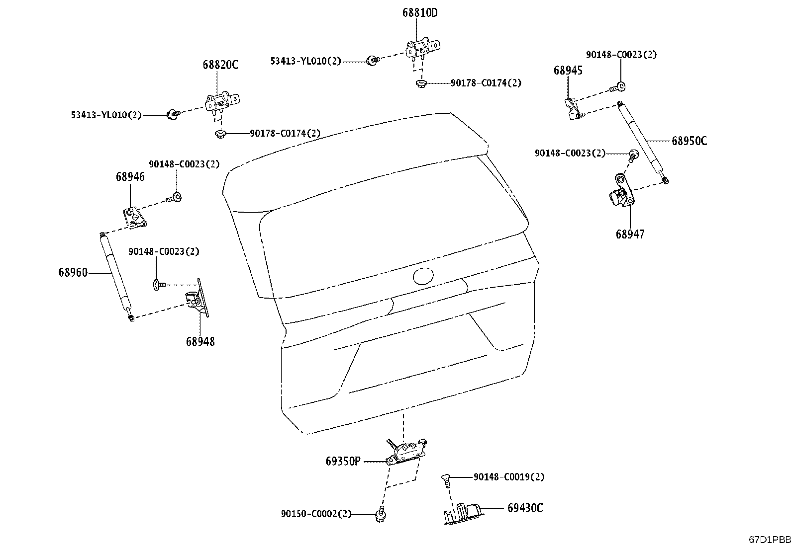 67362-YL010 HINGE ASSY, BACK DOOR, LH product image