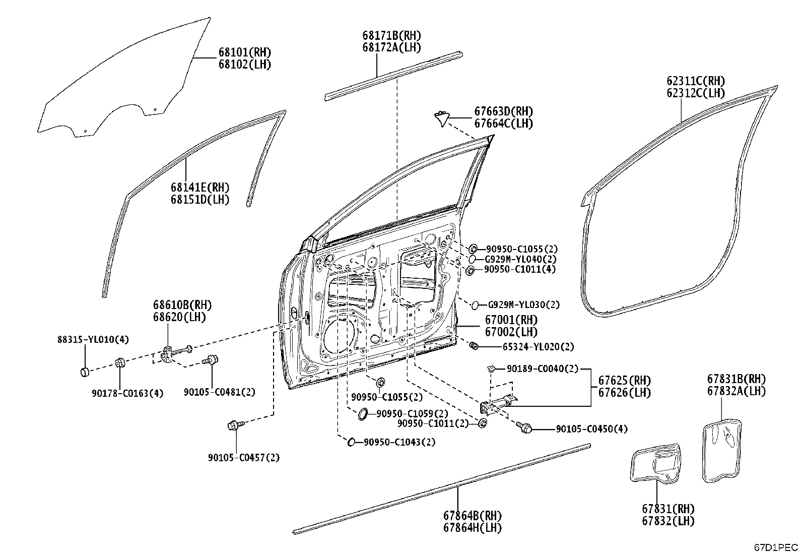 68101-YL010 GLASS SUB-ASSY, FRONT DOOR, RH product image