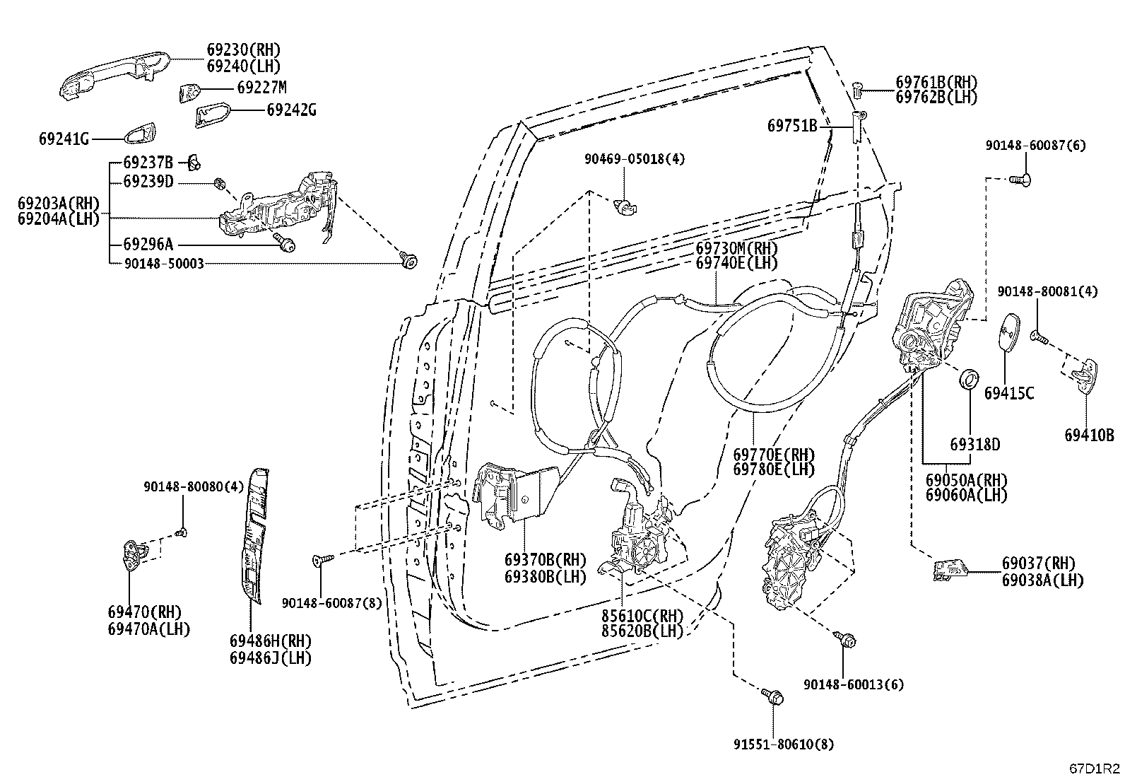 69050-40080 LOCK ASSY, REAR DOOR W/MOTOR, RH product image