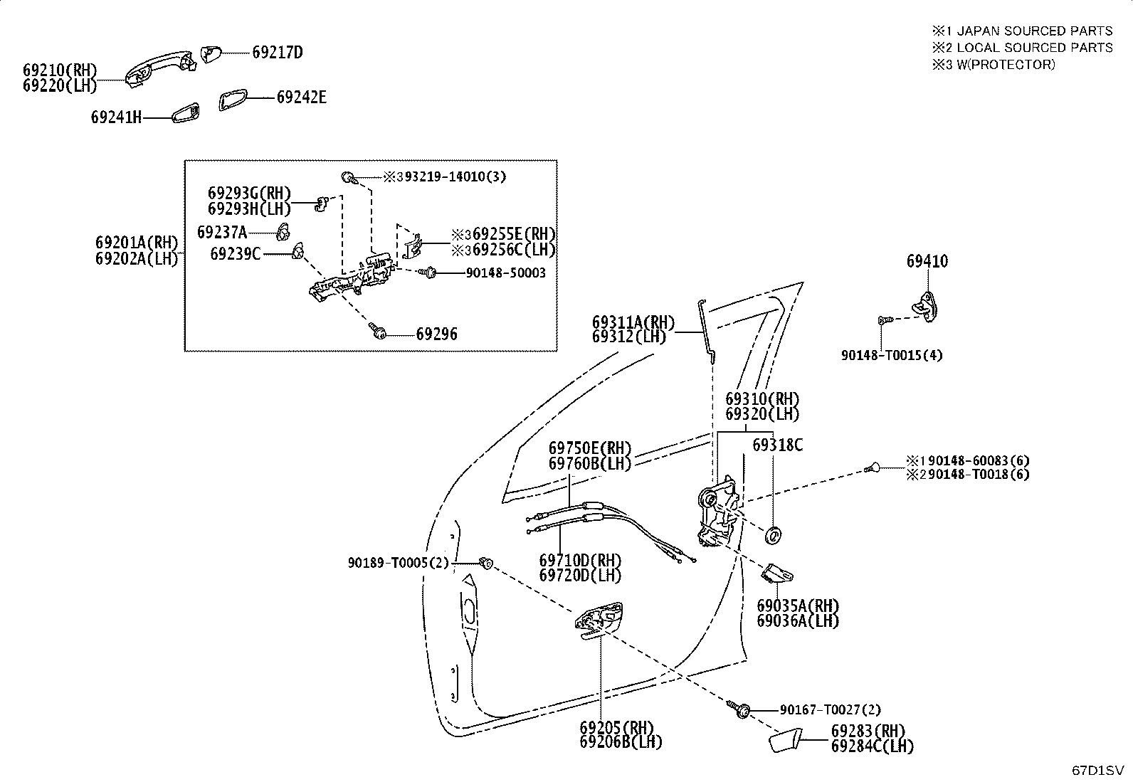 69205-0K100-C2 HANDLE SUB-ASSY, FRONT DOOR INSIDE, RH product image