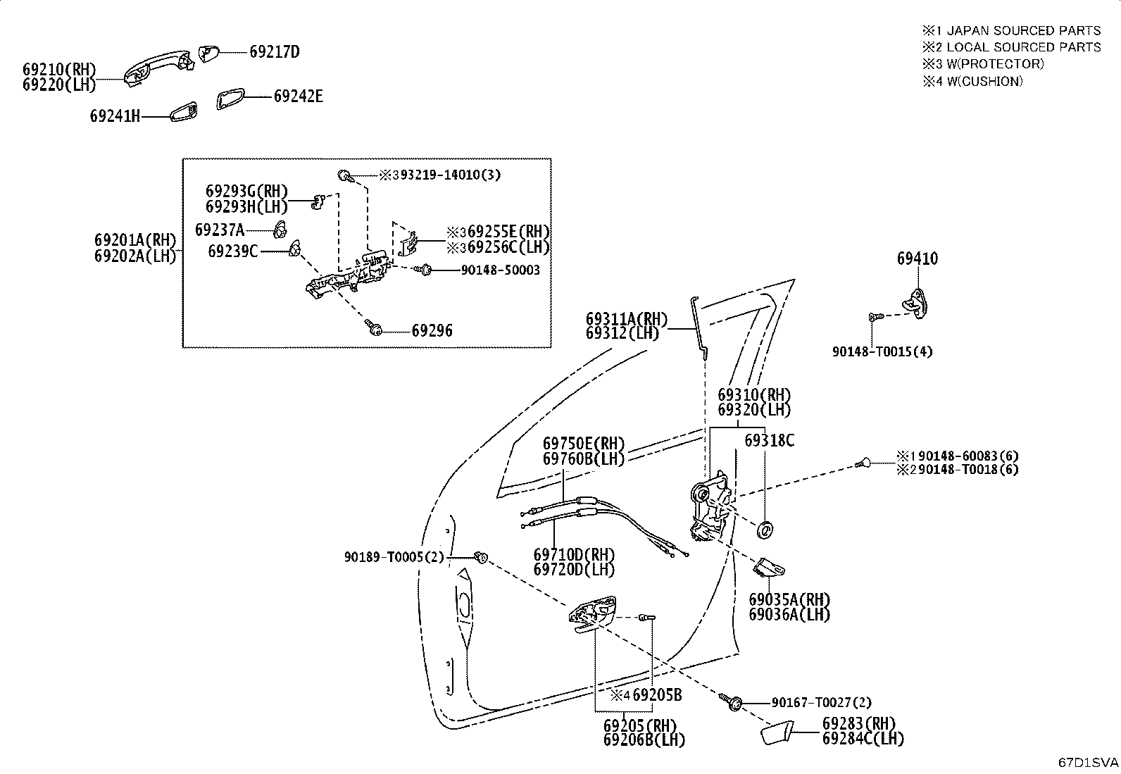 69206-0K180-C0 HANDLE SUB-ASSY, FRONT DOOR INSIDE, LH product image