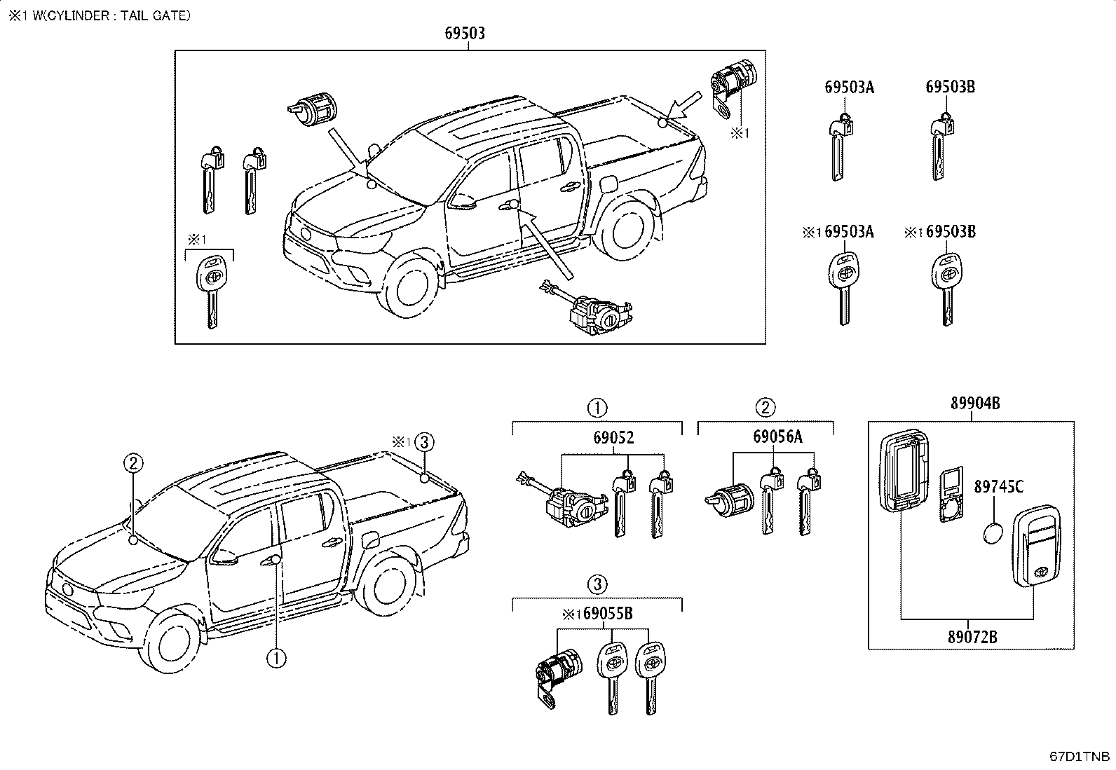 69005-0KP90 CYLINDER SET, LOCK product image