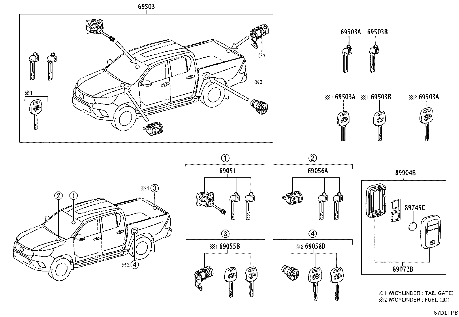69005-0KP90 CYLINDER SET, LOCK product image