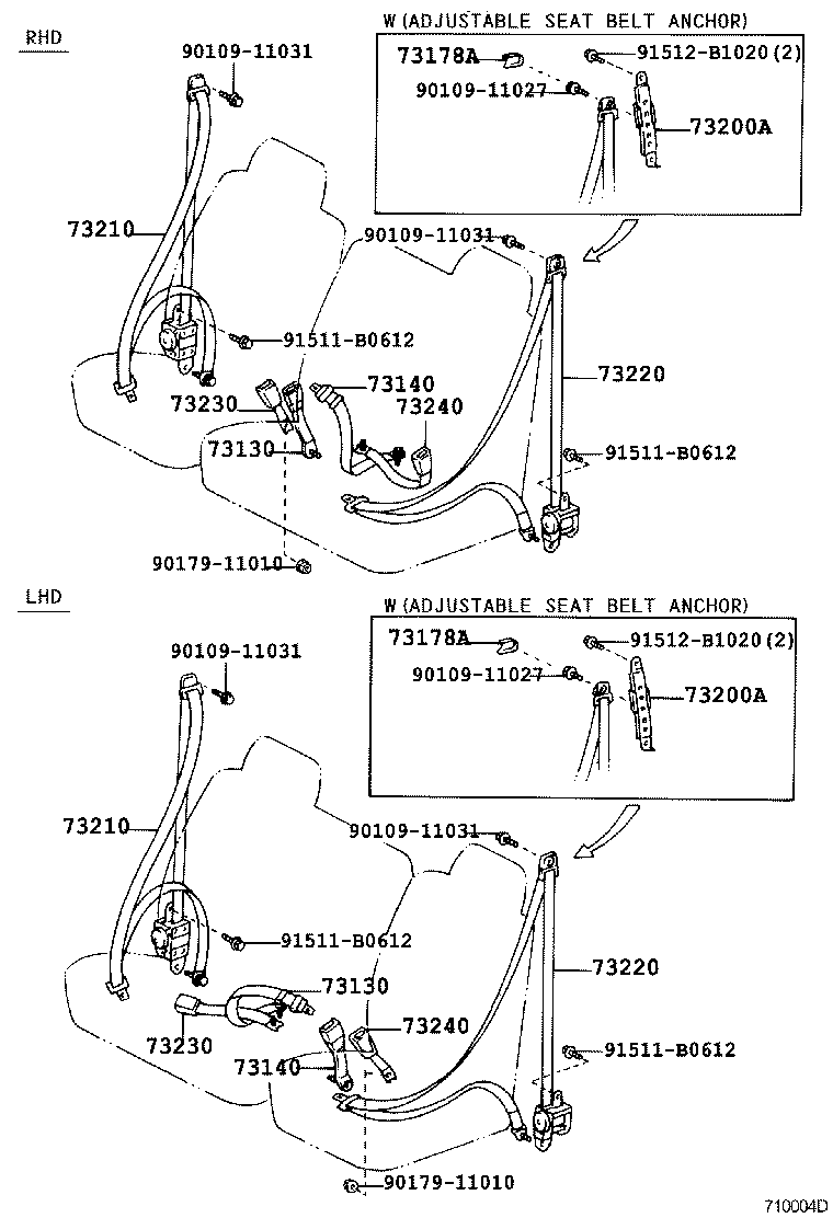 73140-60070-B0 BELT ASSY, FRONT SEAT LAP TYPE, RH product image