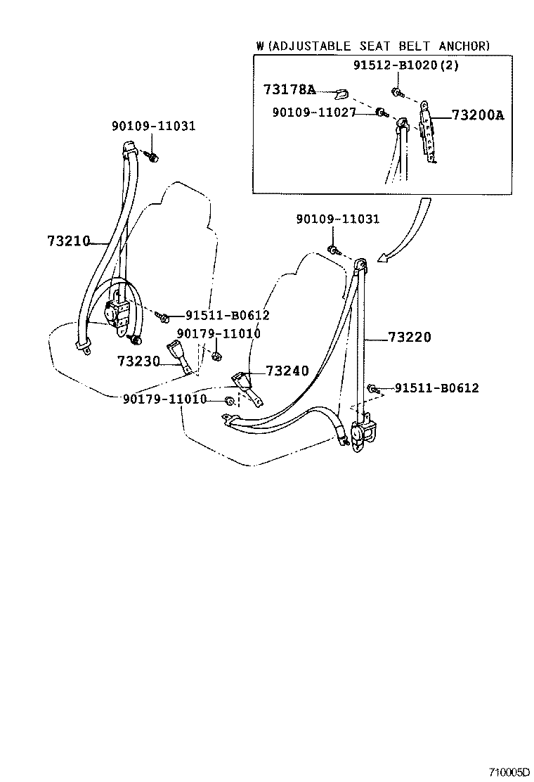 73140-60070-B0 BELT ASSY, FRONT SEAT LAP TYPE, RH product image