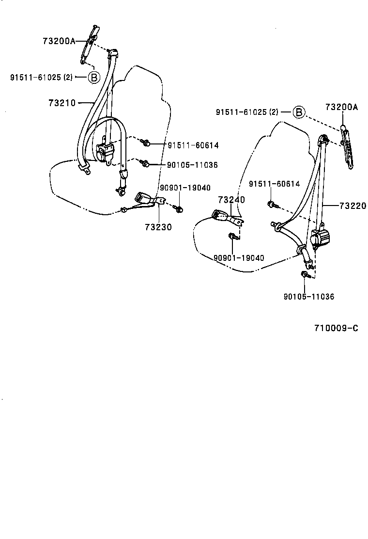 73570-44010-B0 BELT ASSY, REAR NO.2 SEAT, OUTER LH product image