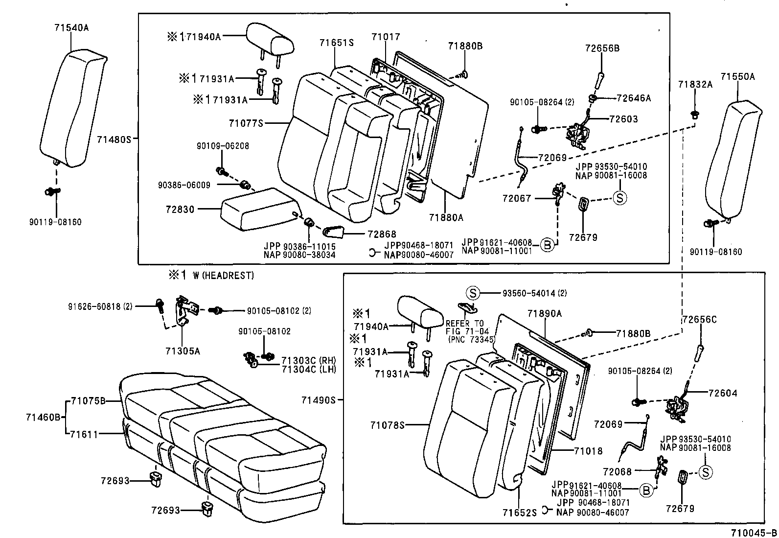 Toyota 71305-33020 HINGE SUB-ASSY, REAR SEAT BACK, CENTER