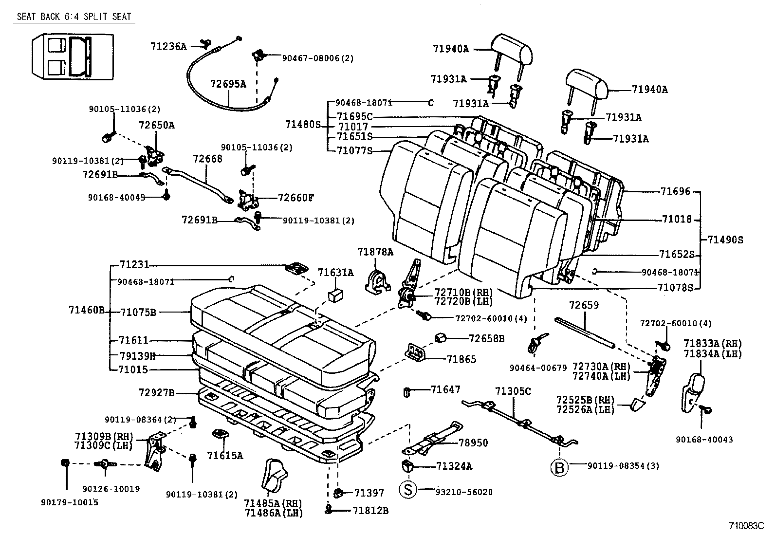 71013-60230 SPRING ASSY, FRONT SEAT BACK, RH(FOR SEPARATE TYPE) product image