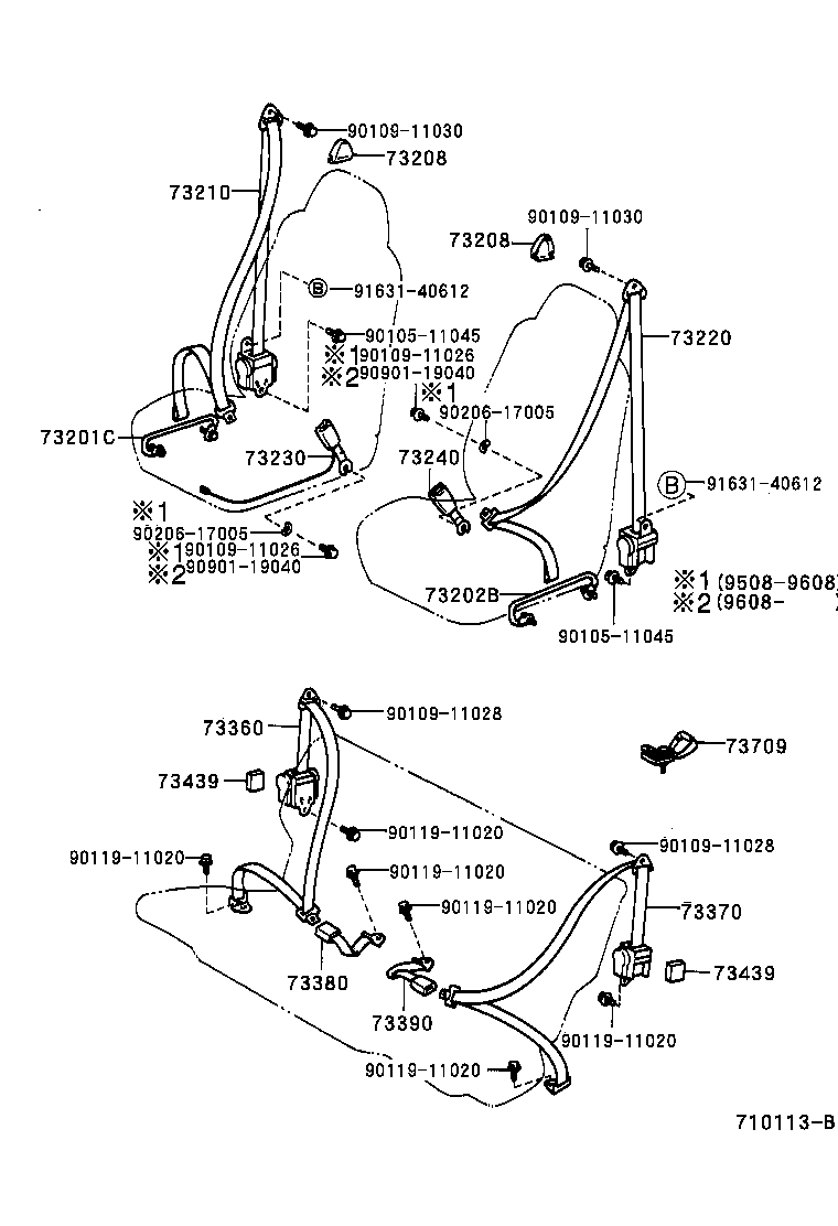 73003-0W070 BELT SET, REAR SEAT 3 POINT TYPE, RH product image