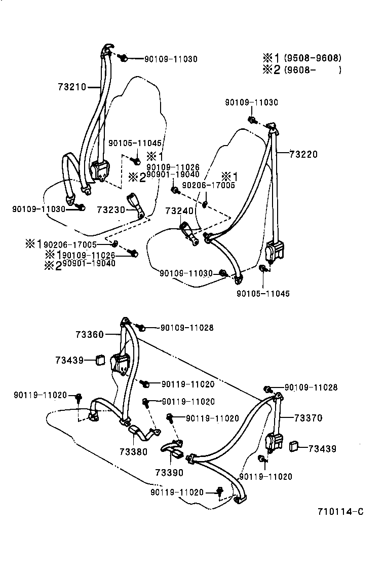 73003-0W070 BELT SET, REAR SEAT 3 POINT TYPE, RH product image