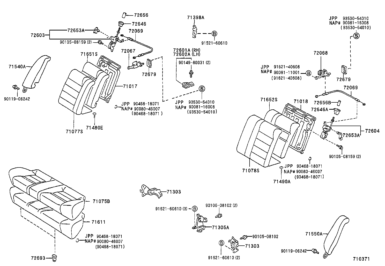 71017-12460 FRAME SUB-ASSY, REAR SEAT BACK, RH product image