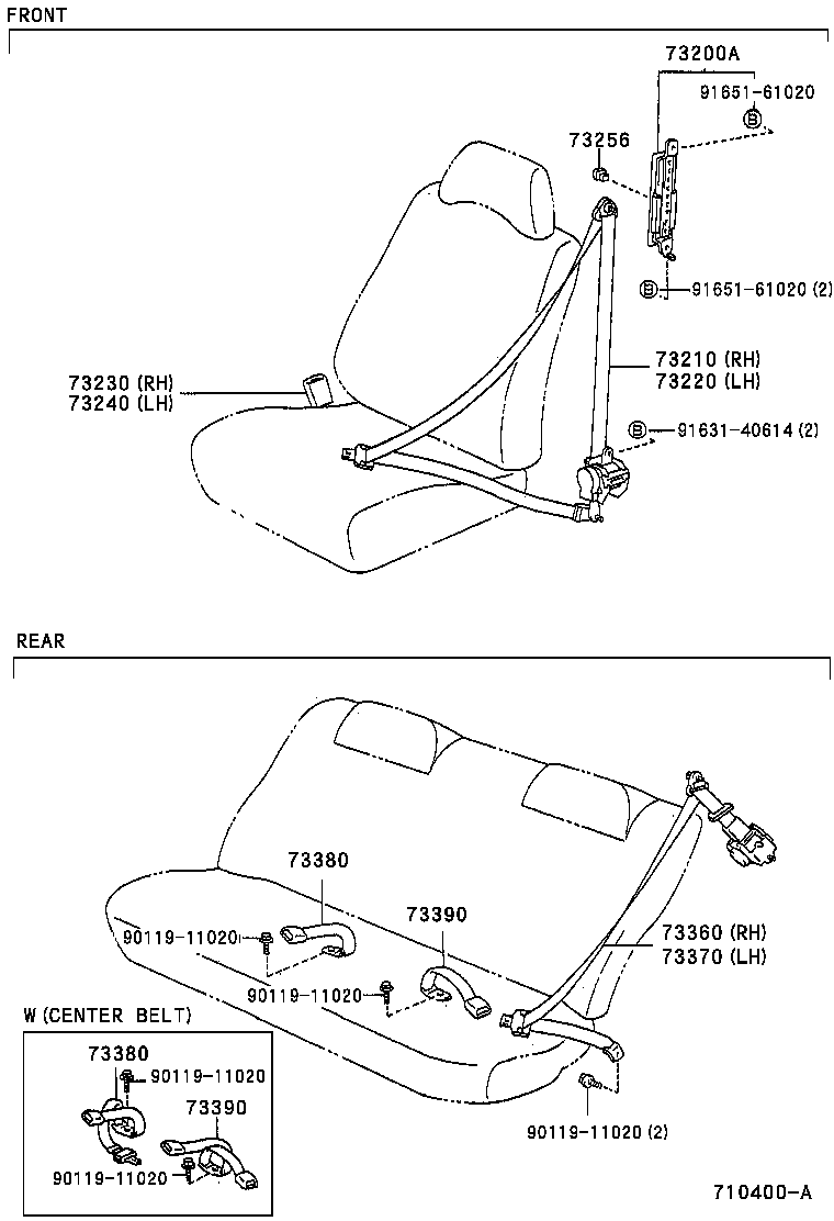 73470-12031-K0 BELT ASSY, REAR SEAT 3 POINT TYPE, INNER, RH product image