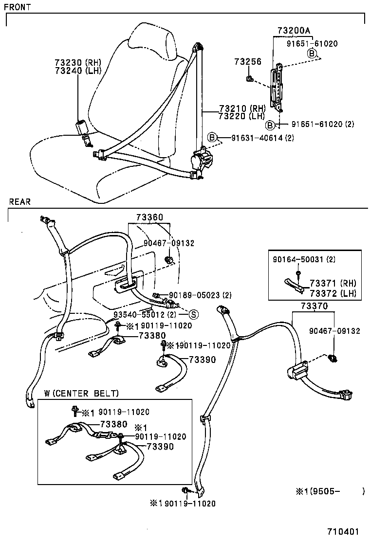 73470-12031-K0 BELT ASSY, REAR SEAT 3 POINT TYPE, INNER, RH product image