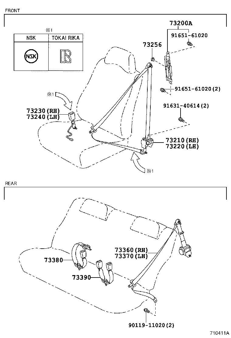 73370-12240-P0 BELT ASSY, REAR SEAT 3 POINT TYPE, OUTER LH product image