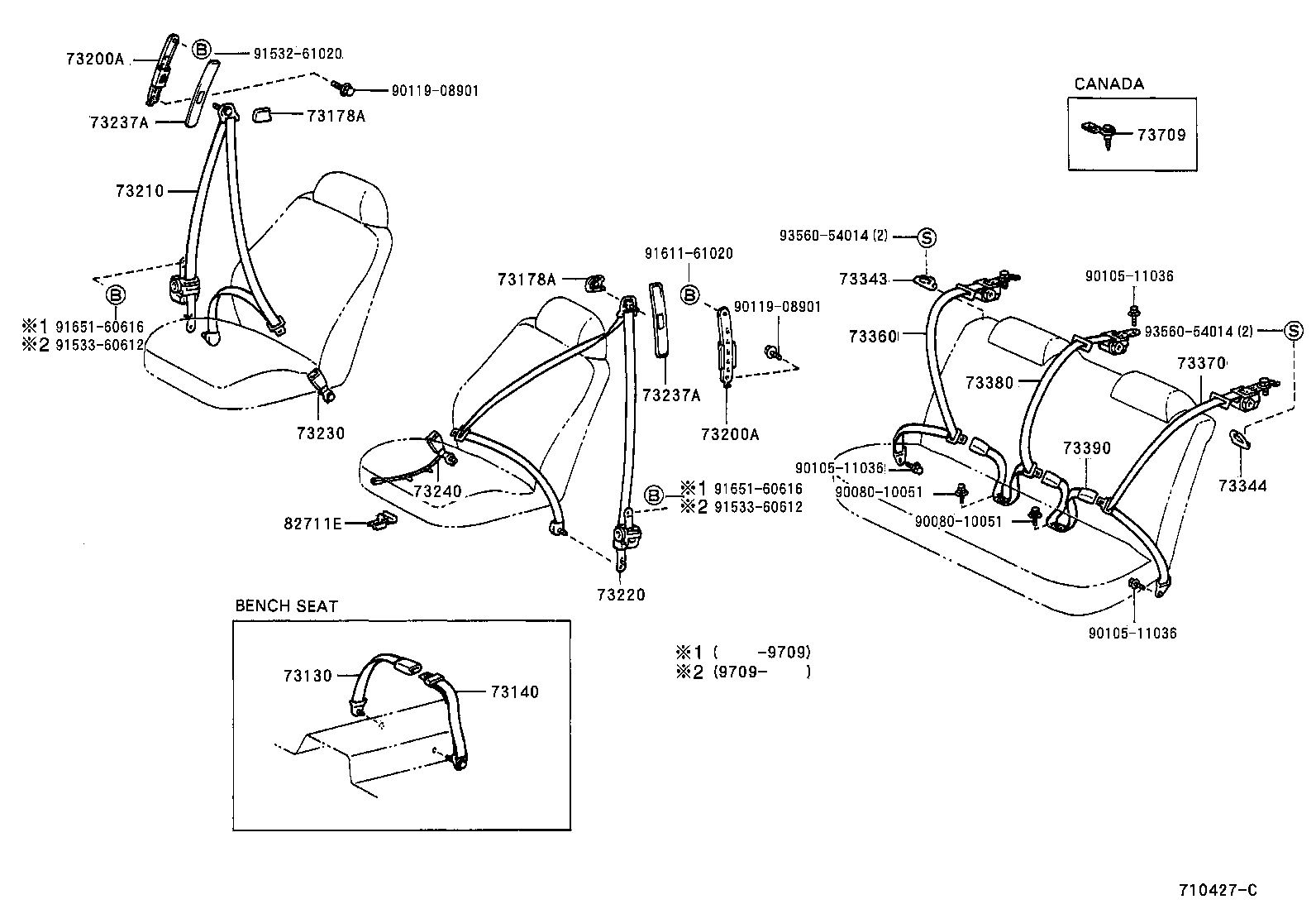 Toyota 73230-07010-E0 BELT ASSY, FRONT SEAT INNER, RH