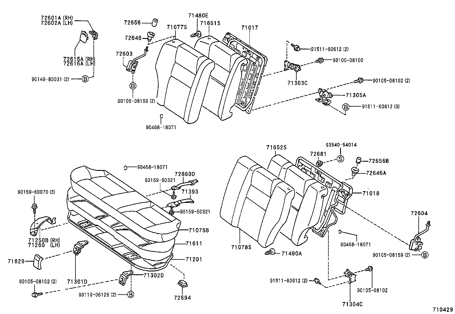 71017-12460 FRAME SUB-ASSY, REAR SEAT BACK, RH product image