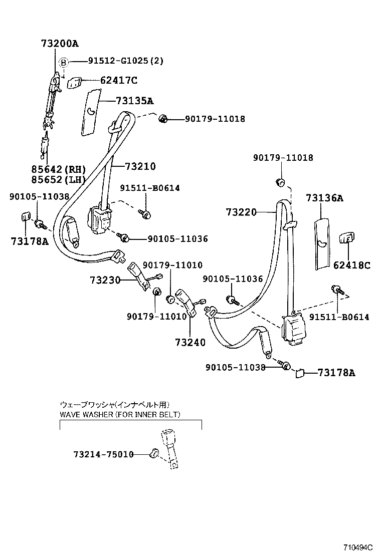 73191-40020 BRACKET SUB-ASSY, BELT OUTER ANCHOR, RH product image